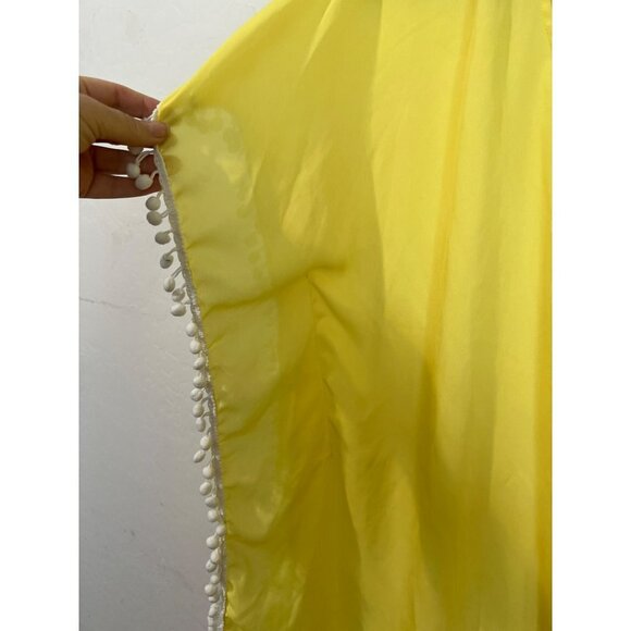 Adreamly OS Bathing Suit Cover Up Yellow with White Pom Pom Fringe One Size - Picture 4 of 5